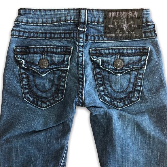 True Religion Jeans Distressed Frayed Julie Super T 25 Dark Wash 34.5" Inseam - Picture 7 of 12